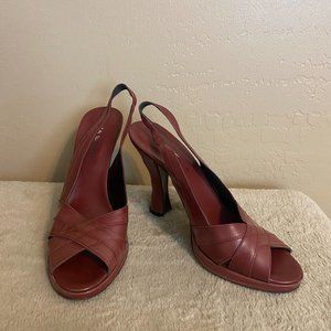 Via Spiga Made in Italy Red Cranberry High Heels Shoes Peep Toes Sandals